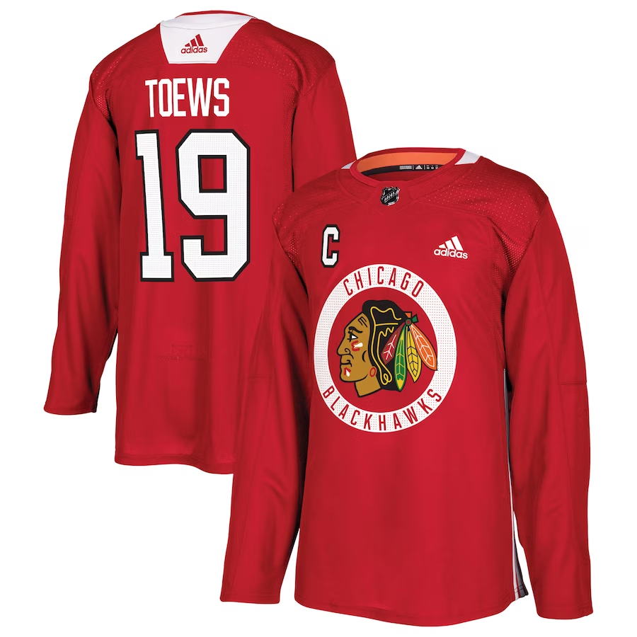 Men's Chicago Blackhawks Jonathan Toews #19 Red Practice Jersey
